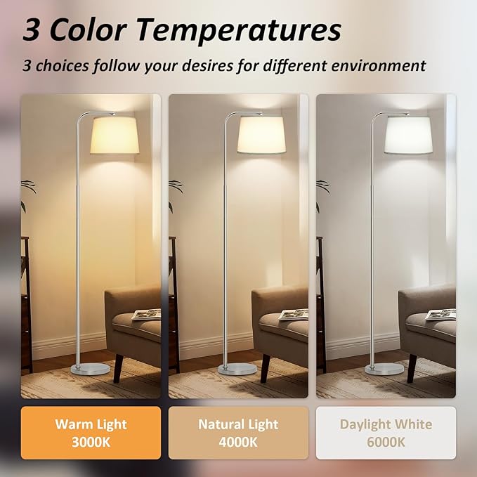 AKASUKI Floor Lamp for Living Room with 3 Color Temperatures, Foot Switch Standing Lamps for Living Room, Bedroom, Office, Arc Mordern Floor Lamp with 9W LED Bulb Included