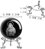 ZEERSHEE 3D The Virgin Mary Holding The Bible Crystal Ball with Stand Blessed Mother Statues Paperweight Christian Catholic Religious Gifts for Women Men