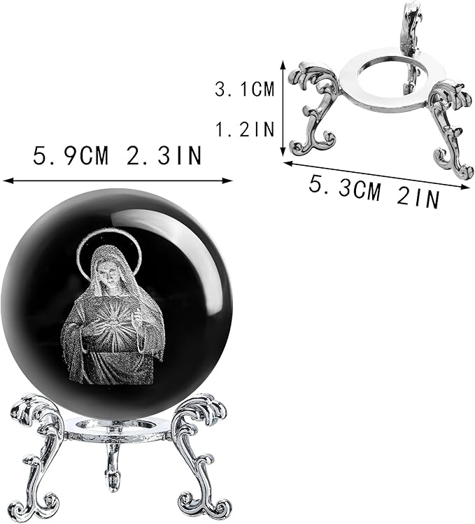 ZEERSHEE 3D The Virgin Mary Holding The Bible Crystal Ball with Stand Blessed Mother Statues Paperweight Christian Catholic Religious Gifts for Women Men