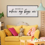 Home Is Where My Boys Are Wall Decor 40"×15" mom and her boys Sign for boys room Playroom Large Wood Framed Wall Hanging Art (Black)