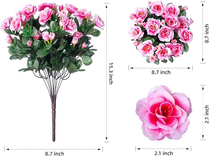 Artificial Fake Outdoor Outside Flowers Plants For Fall Decor, Faux Silk Pink Camellia UV Resistant Realistic for Front Door Porch Patio Planter Balcony Garden Yard Home Decor, 3 Large Bundles
