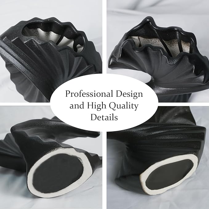 Sector Vase, Set of 2 - Minimalist Nordic, Black Ceramic Sector Vase Vase Decor | Table Centerpiece, Olive Plant, Wedding, Living Room, Bookshelf, Office, Modern Home, Entryway, Console