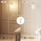 Floor Lamps for Living Room - Industrial Standing Lamp with Frosted White Glass Shade, Modern Gold Floor Lamp with LED Bulbs, Farmhouse Floor Lamp for Bedroom, Tall Lamp for Office - Gold