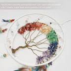 7 Chakras White Tree of Life Dream Catchers Wall Decor with Rainbow Healing Crystal Stone Handmade Art Feather Dreamcatcher Wall Hanging Ornament for Bedroom Decor Blessing Gift Wedding Party-23.6"