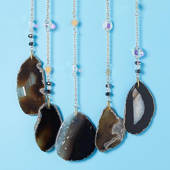 Agate Gemstone Big Dream Catcher 7 Chakra Tree of Life Dream Catcher with Crystal Stones Handmade Dreamcatcher Wall Decor for Adults Boys Girls,Bedroom,Garden,Bless Gift(Large Black Moon)