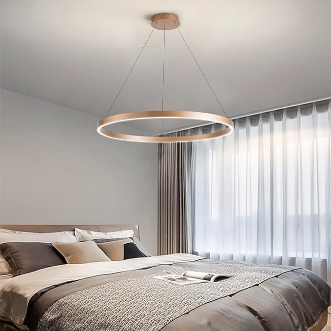 MADEM Room Decor Modern LED Chandelier 1-Ring Circular Dimmable Pendant Light Flush Mount Pendant Lighting for Living Room Dining Room, Bedroom, 31.5'' x 1.38'', 3000K-6000K, Gold
