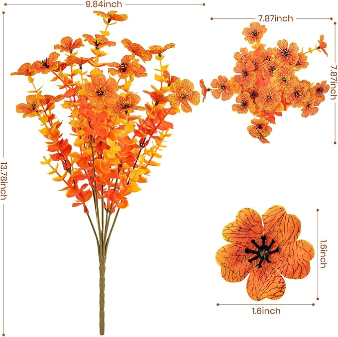 20 Bundles Artificial Flowers for Outdoor Fake Plants for Autumn Decoration,Faux Eucalyptus Flowers for Planter UV Resistant Lifelike for Home Porch Garden (Fall Red)