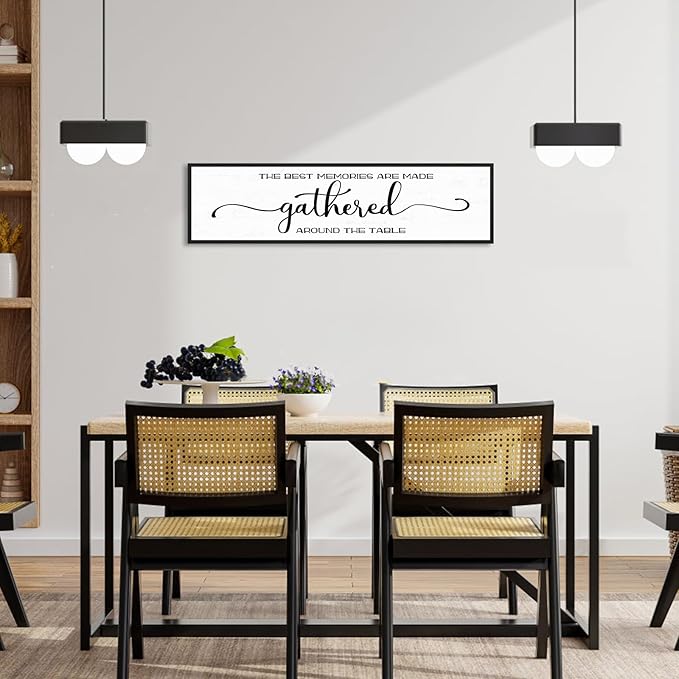 The Best Memories Are Made Gathered Around The Table Wall Decor: Farmhouse Kitchen Wall Art Framed Large Rustic Kitchen Sign Modern Dining Room Wall Decor Hanging Wall Plaques 12"x40"