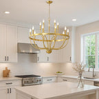 Gold Chandelier 15-Light Candle Chandelier Modern Farmhouse Pendant Lighting Fixture for Dining Room Bedroom Living Room Kitchen Island Foyer Entryway E12 Bulb Vintage Golden Ceiling Light