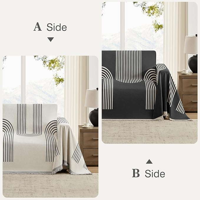 Boho Couch Cover Washable Sectional Couch Covers for Dogs Reversible Sofa Slipcover for 2 or 3 Cushion Couch Pet Friendly Furniture Protector (3# Heise, 71" x 134")