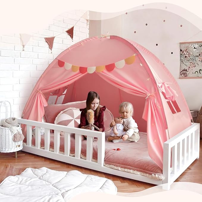 Razee Twin Bed Tent for Kids, Twin Size Bed Tents Indoor Canopy Privacy on Bunk Sleep Inside Drafty Room for Girls, Pink