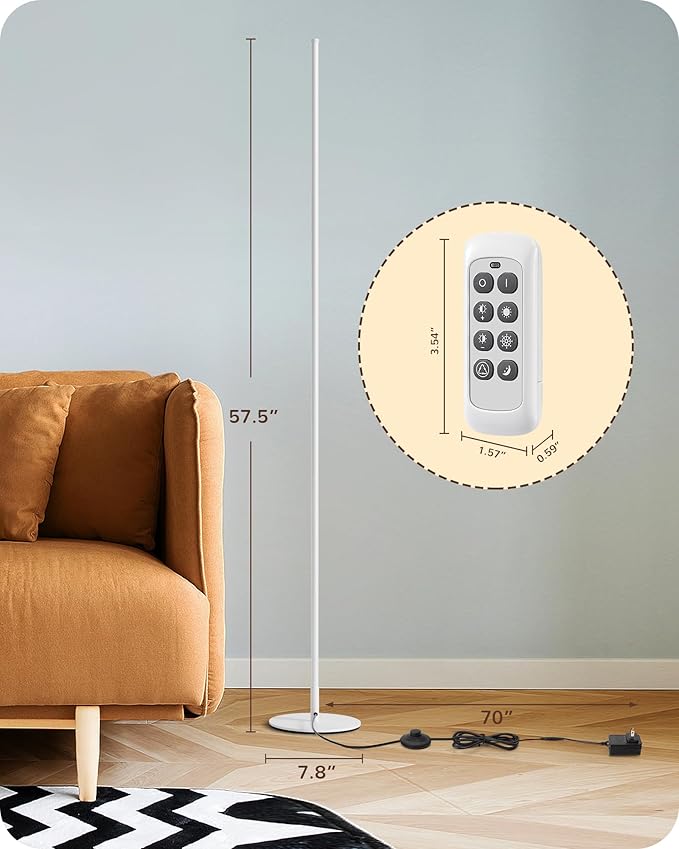EDISHINE LED Corner Floor Lamp, Minimalist Dimmable Light with Remote, 57.5 Inches Tall Floor Lamps for Living Room, Bedroom, Home Office, 7 Color Temperature 2700-6000K (White)