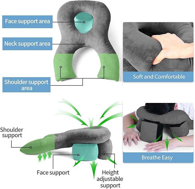 Face Down Pillow for Sleeping - Height Adjustable Face Down Pillow After Eye Surgery, Prone Pillow for Bed Stomach Sleeping, Prone Pillow, Home Massage Pillow, Retinal Vitrectomy Recovery Equipment