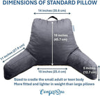 ComfortSpa Reading Pillow for Bed Adult Size, Back Rest Pillow with Arms, Pockets and Washable Cover; Use as a Back Pillow for Bed Sitting Up for Bedrest or Relief from GERD Heartburn (Large Grey)