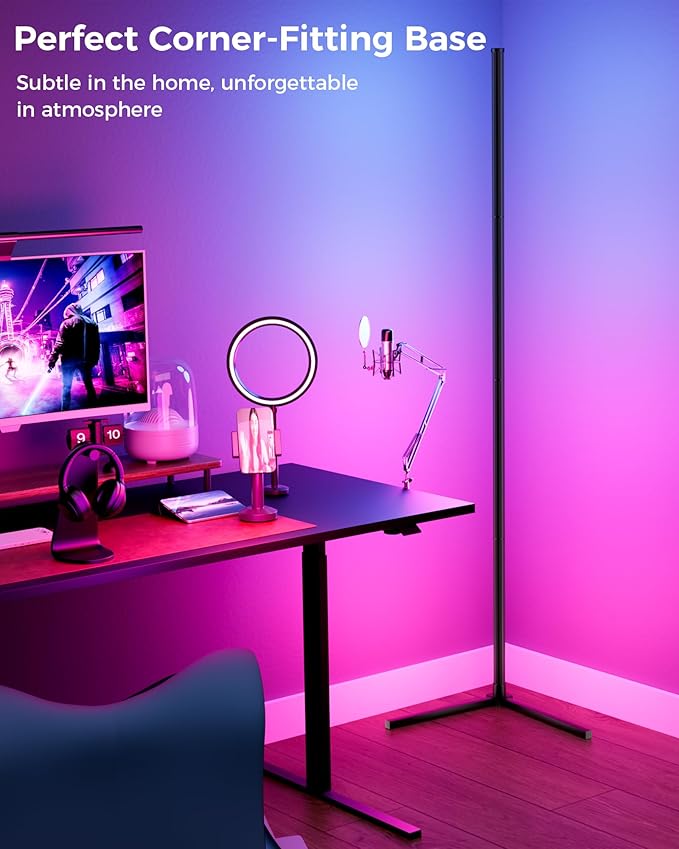 LED Corner Lamp, 65" RGB Corner Floor Lamp with 16 Million DIY Colors, 216 Dynamic Light Effects and Music Sync - App and Remote Control LED Lamp for Bedroom, Living Room, Gaming Room