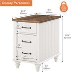 WAMPAT End Table with Charging Station, White Side Table with Storage Cabinet and Drawer, Wood Nightstand with Power Outlets & USB Ports for Bedroom, Living Room