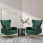 X-VOLSPORT Velvet Accent Chair, Mid Century Modern High Back Living Room Chair with Waist Pillow, Upholstered Arm Chair with Metal Gold Legs for Bedroom, Club, Green