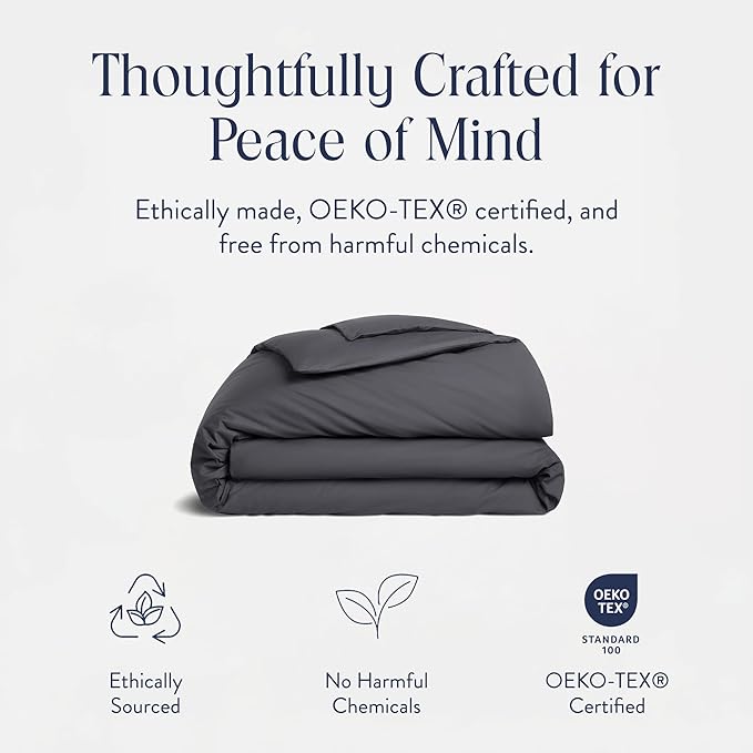 Brooklinen Luxury Percale Duvet Cover – 100% Cotton, Cool, Crisp, Extra-Long Corner Ties, Button Closure, Soft & Breathable – Machine Washable, Duvet Cover Full/Queen Bed Sizes (Slate)