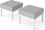 Solaste Outdoor Footstools Patio Ottoman Set of 2, Aluminum All-Weather Outdoor Footrest Seat with Removable Cushions, Patio Furniture Ottomans for Garden, Backyard, Poolside-White