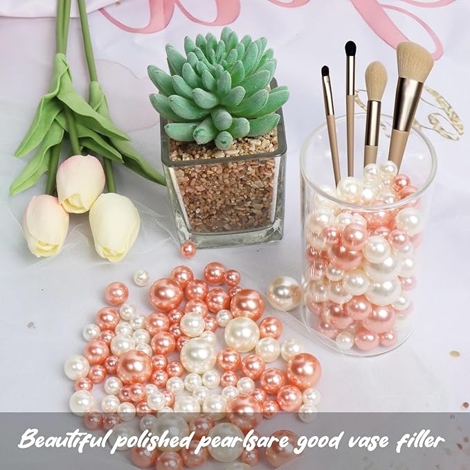 Rose Gold White Vase Filler | 150PCS Pearls Bead for Centerpieces Vases | 8/14/20 mm No Hole Beads, Fake Pearls for Wedding Birthday Theme Party Table Centerpieces Decor