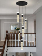6-Light Black Modern Crystal Raindrop Chandelier for Dining Room Entrance Long Crystal Bubble Column Chandelier for High Ceiling Lighting Fixtures LED Lampara, 3000k-6000K