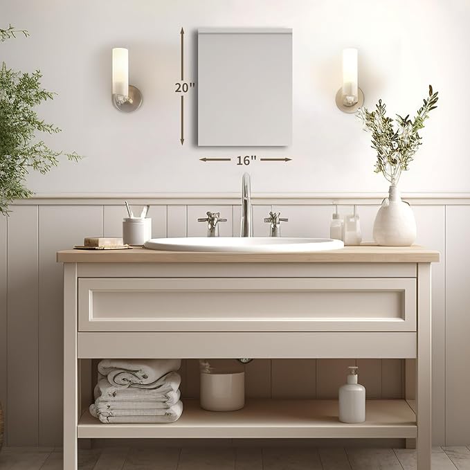 Mirrorons Bathroom Vanity Mirror 16" x 20", Frameless Mirror with Polished Edge, Hangs Horizontally or Vertically. Bathroom Mirror for Wall. Tempered Glass Upgraded Packing