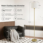 Floor Lamps for Living Room, Stepless Dimmable Floor Lamp with Remote, 2700K-6500K Colors Temperature & Brightness Adjustable,10W/1200LM Gold LED Floor Lamp, Modern Standing Lamp for Bedroom/Office