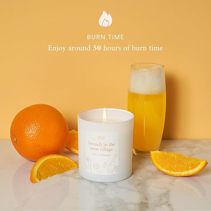 Literie NYC Inspired Scented Candle: Brunch in The West Village - Citrus & Champagne, 9oz, 50 Hour Burn, Vegan Soy & Coconut Blend Candle for Home Decor, Gift for Women & Men