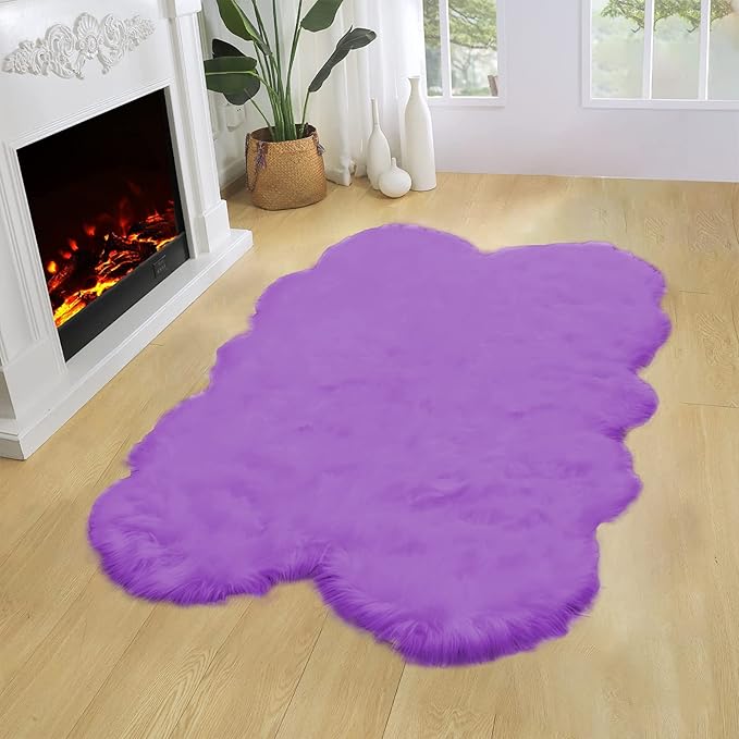 Latepis Fuzzy Purple 4x6 Area Fluffy Sheepskin Rug Shag Faux Fur Rug Plush Throw Rugs for Living Room Soft Shaggy Rugs for Bedroom Dorm Home Decor Sheepskin