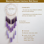 Artilady Macrame Dream Catchers for Bedroom - Tassel Wall Hanging Handmade Dreamcatchers Home Decor with Tassel Feather Ornament Craft Blessing Gift (Purple)