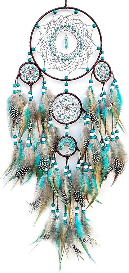 Large Dream Catchers,Boho Handmade Woven Turquoise Dream Catcher Wall Hanging Ornament for Bedroom Living Room Apartment Wedding Party Decor, Festival Blessing Gift (Turquoise)