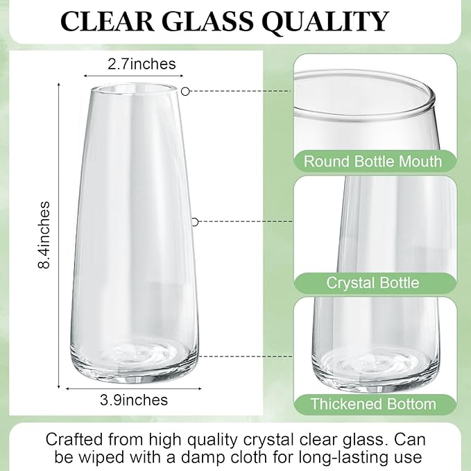 Thenshop 10 Pcs Glass Flower Vases for Centerpieces 8.4" Tall Modern Style Vase Bulk for Bouquet for Home Wedding Party Table Decor House Gifts(Clear)
