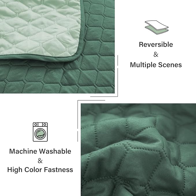 Exclusivo Mezcla Reversible Twin Quilt Bedding Set with Pillow Sham, Lightweight Quilts Twin Size, Soft Bedspreads Bed Coverlets for All Seasons - (Dark Green, 68"x88")