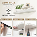 Fun Memories 40" Rustic Wood Floating Shelves with Invisible Brackets for Storage & Decor, Deep Wall Mounted Shelves for Bathroom, Kitchen, Living Room (White, Set of 2)