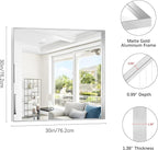 Silver Bathroom Mirror, 30x30 Inch Rectangular Framed Mirror, Large Wall Mounted Bathroom Vanity Mirror Over Sink for Bedroom,Restroom, Living Room, Hangs Vertically or Horizontally