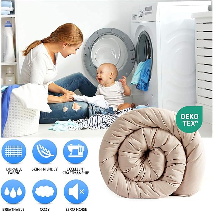 EASELAND Twin XL Down Alternative Comforter - Quilted Duvet Insert for All Seasons, Soft Lightweight with Corner Tabs, Summer Winter Warm Bedding, Beige 68×92 Inches