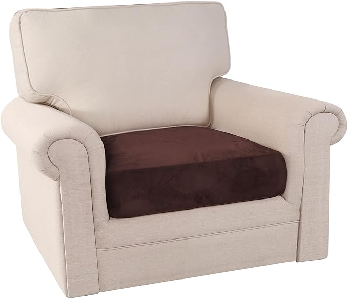 PrinceDeco Couch Cushion Cover Cushion Slipcover for Chair Sofa Cushion Furniture Protector Seat Cushion Sofa Cover for Dog Pet Kid with Elastic Straps Width Up to 29.5", Brown