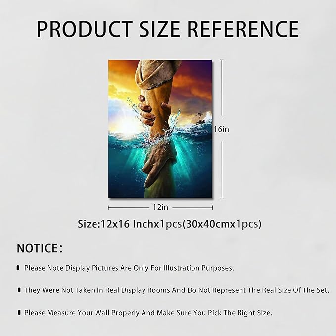 Framed Jesus Christ Canvas Wall Art The Hand of God Jesus Reaching Into Water Christian Painting Prints Biblical Wall Decor Religious Room Decor for Church Prayer Room Schools Hospitals 12" x 16"