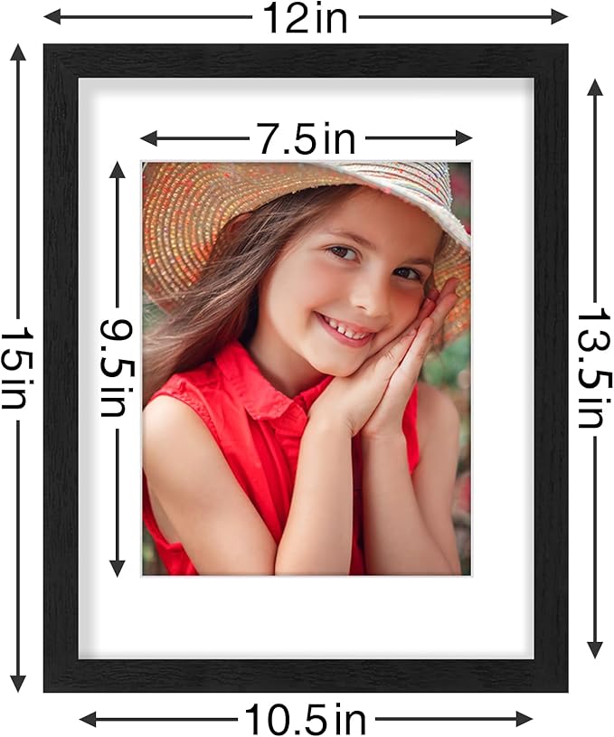 Vittanly 11x14 Picture Frames Set of 9, Shatter Resistant Plexiglass, Display 8x10 Pictures with Mat or 11x14 without Mat, Photo Frames for Wall or Tabletop, Engineered Wood, Black