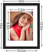 Vittanly 11x14 Picture Frames Set of 9, Shatter Resistant Plexiglass, Display 8x10 Pictures with Mat or 11x14 without Mat, Photo Frames for Wall or Tabletop, Engineered Wood, Black