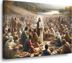 XWNLTEPK Jesus Feeding 5,000 People with Five Loaves and Two Fishes Miracle Mercy Canvas Art Wall Decor Poster Suitable for Bedroom Living Room Relaxation Room Confession Room