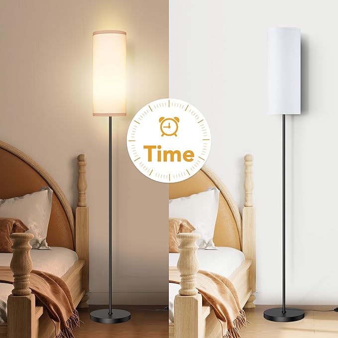 PARTPHONER Modern Floor Lamp with Remote Control - Stepless Dimmable LED Bulb, Adjustable Color Temperature & Brightness, Minimalist Tall Lamp for Living Room, Bedroom, Office, White