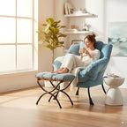 Cozy Lazy Chair and Ottoman, Large Contemporary Accent Lounge Chair Set, Leisure Upholstered Reading Armchair for Bedroom, Living Room, Dorm Rooms, Office