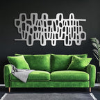 Abstract Geometric Metal Wall Art, Modern Circles Metal Decor, Minimalist Line Art, Long Narrow Sign, Luxury Modern Artwork for Living Room, Farmhouse, Office (Silver, 59"x27" | 150x69cm)