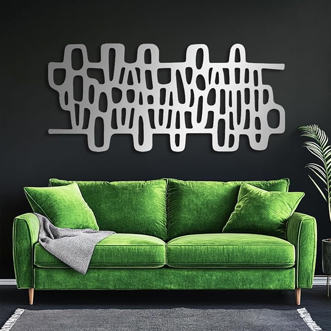 Abstract Geometric Metal Wall Art, Modern Circles Metal Decor, Minimalist Line Art, Long Narrow Sign, Luxury Modern Artwork for Living Room, Farmhouse, Office (White, 53"x24" | 135x62cm)