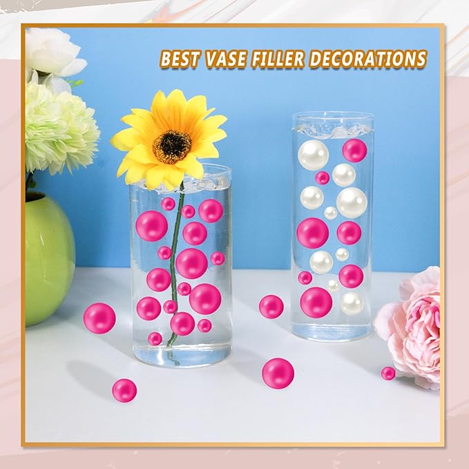 300Pcs Vase Filler Rosepink No Hole Faux Pearl Beads for Vase Filling Decorations, Candle Centerpieces, Wedding Centerpieces, Home Party Decor (8/14/20mm)