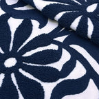 Alysheer Farmhouse Floral Leaves Embroidered Decorative Throw Pillow Cover 18x18 inches, Boho Tufted Flowers Embroidery Pattern Chic Cotton Cushion Case for Couch Bed Sofa Living Room(Navy Blue)