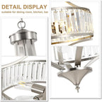 20" Brushed Nickel Chandeliers for Dining Room, 5-Light Modern Crystal Chandelier for Entryway, Hanging Round Light Fixture for Kitchen Island Living Room Bedroom Office Bathroom Staircase