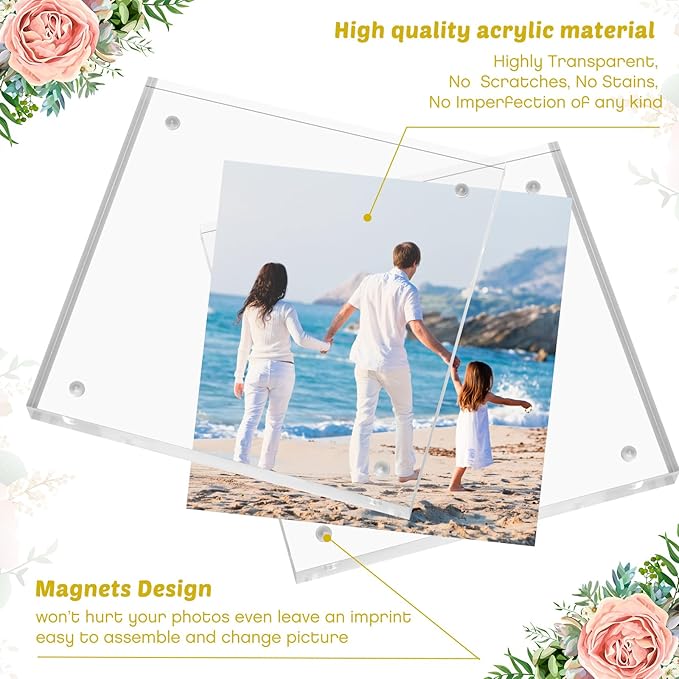 Handepo 12 Pcs Acrylic Picture Frame Bulk Clear Acrylic Photo Frame Magnetic Desktop Display Double Sided 20 mm Thickness Freestanding for Bedroom Living Room Home Office(4 x 4)