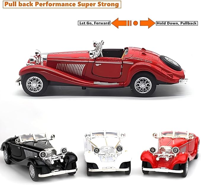 1:28 Scale Pullback Diecast Metal Antique Classic Model Cars Collectible Toy Gifts (Red,Length 6.5in/16.8cm)